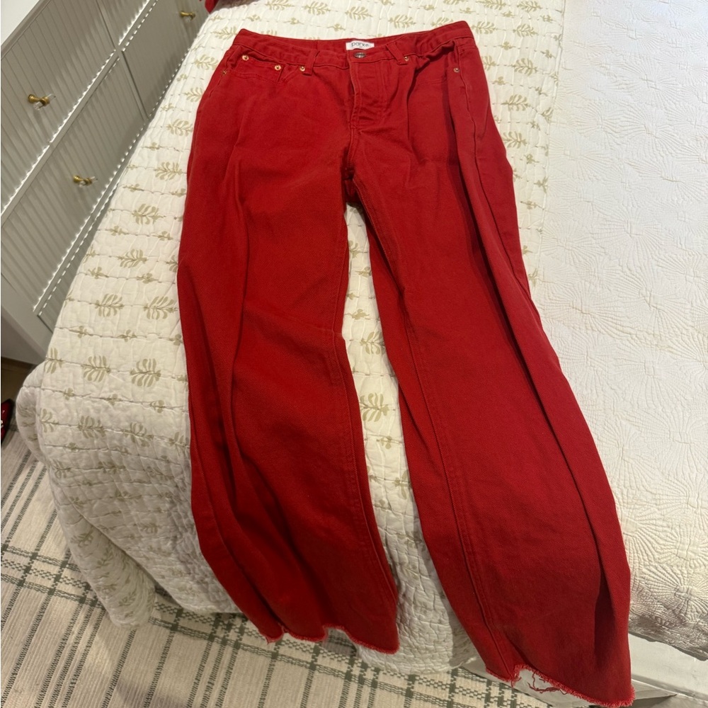Parke Lowrise Baggy & Denim Jacket in Red